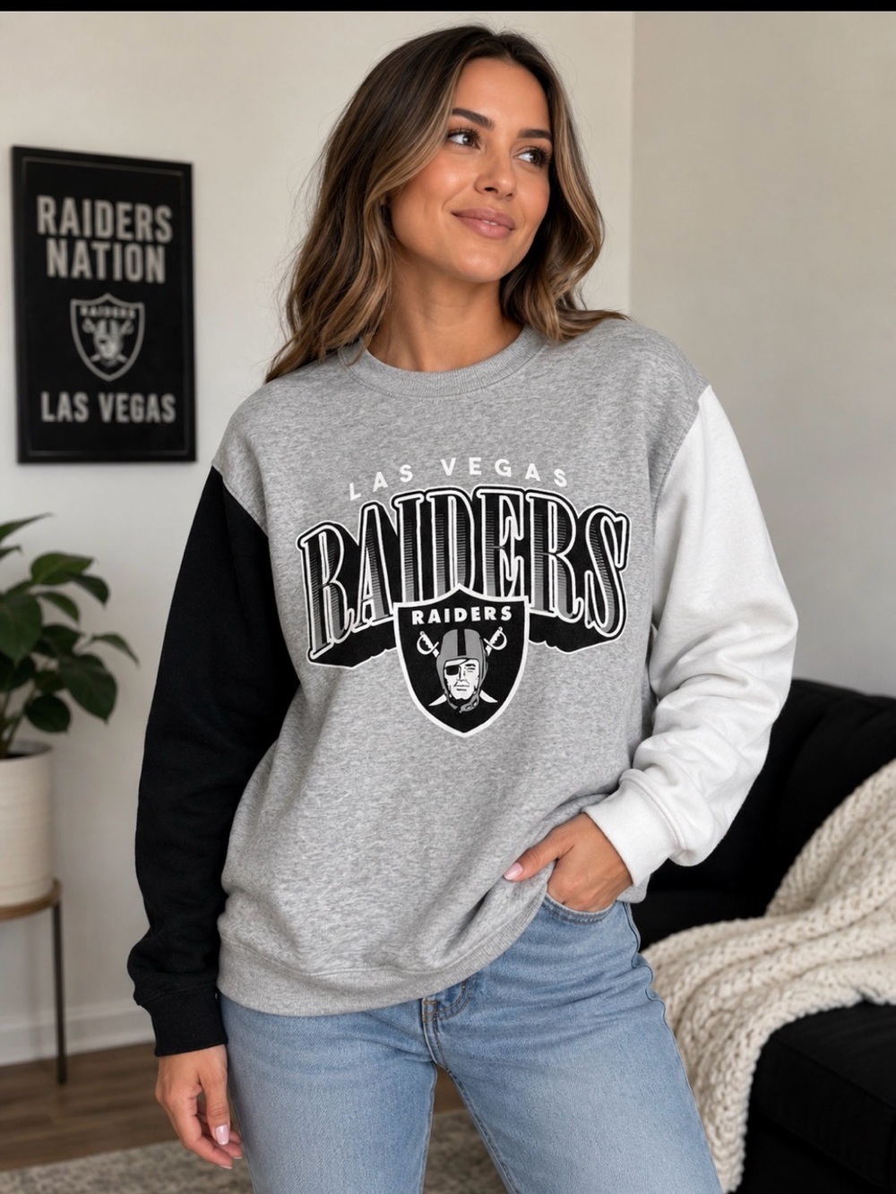 NFL Gray and Black Team Apparel Crewneck Sweatshirt